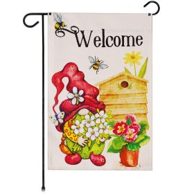 Garden Flag Welcome Gnome with Flowers 12x18 inch Blockout Fabric Double Sided