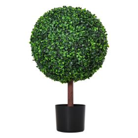 23.5 Inch Artificial Boxwood Ball Topiary Tree Fake Decorative Plant with Nursery Pot for Indoor Outdoor Décor