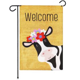 Garden Flag Welcome Cow with Flowers 12x18 Inch Printed Burlap Polyester Everyday Decoration