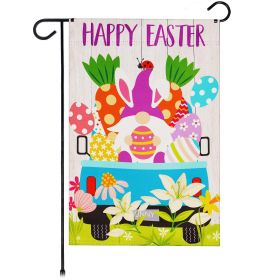 Garden Flag Happy Easter Rabbit Gnome in Truck 12x18 inch Blockout Fabric Double Sided