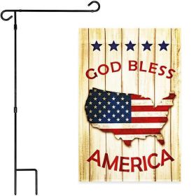 Combo Pack Garden Flag Stand Black 36x16 Inch & Garden Flag God Bless America USA Flag Map 12x18 Inch
