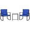 3 Pieces Rocking Bistro Set, Outdoor Wicker Patio Furniture with Glass Coffee Table and Outside Rocking Chairs for Porch, Conversation Sets with Thick
