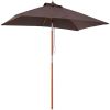 6.6x5ft Square Market Parasol, Wooden Patio Umbrella with Tilt Mechanism and 6 Bamboo Ribs, Garden Sunshade, Coffee