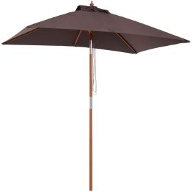 6.6x5ft Square Market Parasol, Wooden Patio Umbrella with Tilt Mechanism and 6 Bamboo Ribs, Garden Sunshade, Coffee