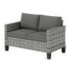 2 Seater Rattan Outdoor Sofa, Patio Couch Loveseat with Cushions and Armrests for Garden, Balcony, Dark Grey