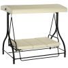 Convertible Patio Swing Bed with Canopy and Cushions, 3 Seater Porch Swing for Outdoor, Backyard, Garden, Beige