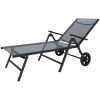 Outdoor Lounge Chair, 5-Level Adjustable Folding Chaise Chair with 2 Wheels for Backyard, Beach, Poolside, Grey