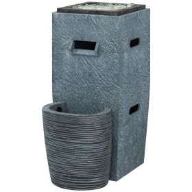 Propane Fire Pit Table with Fountain, 15,000 BTU Outdoor Gas Fire Table with LED Light Adjustable Water Flow, Fire Fountain Water Feature with Decorat