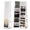 360 Swivel Jewelry Cabinet with Full Length Mirror Lockable Organizer White