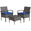 3 Pieces Wicker Patio Furniture Set, Rattan Bistro Set with Coffee Table and Cushions, Outdoor Conversation Set for Garden, Porch, Balcony, Blue