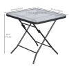 30" Square Outdoor Dining Table, Foldable Patio Table with Umbrella Hole, Water-Grain Glass Top Coffee Table for Balcony, Poolside, Black
