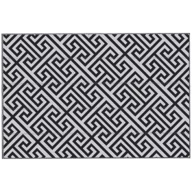 Reversible Outdoor RV Rug, Patio Floor Mat, 6' x 9' Plastic Straw Rug for Backyard, Deck, Beach, Camping, Black & White