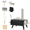 Wood Fired Pizza Oven Stainless Steel Pizza Maker with Foldable Legs and Waterproof Cover, Black