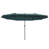 15ft Double-sided Patio Umbrella with Twin Canopy, Extra Large Outdoor Parasol with Crank for Pool, Deck, Market, Dark Green