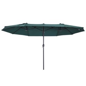 15ft Double-sided Patio Umbrella with Twin Canopy, Extra Large Outdoor Parasol with Crank for Pool, Deck, Market, Dark Green