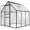 6' x 6' x 6.5' Polycarbonate Greenhouse, Walk-in Green House with Adjustable Roof Vent, Galvanized Base, Sliding Door and Rain Gutter for Outdoor, Gar
