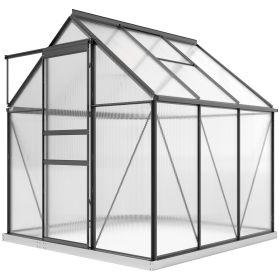 6' x 6' x 6.5' Polycarbonate Greenhouse, Walk-in Green House with Adjustable Roof Vent, Galvanized Base, Sliding Door and Rain Gutter for Outdoor, Gar