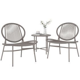 Rattan Bistro Set, 3 Pieces Wicker Patio Furniture Set, Acapulco Chairs and Steel Table for Porch, Balcony, Light Grey