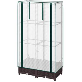 Raised Garden Bed Kit with Trellis, Raised Flower Bed with PE Cover and Zipper Door, 31.5 x 15.7 x 48.8 inch, Brown