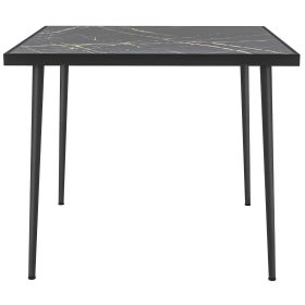 Outdoor Dining Table for 4, Square Patio Dining Table with Marble Effect Tempered Glass Top and Steel Frame, Black