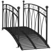 8' Metal Arch Garden Bridge Arc Footbridge with Guardrails and Decorative Scrollwork, Black