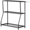 3-Tier Yard Tool Tower Rack, Garden Tool Organizer with Hooks for Long-Handled Rakes, Shovel, Broom, Black