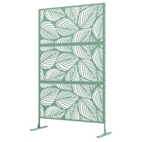 6.5FT Decorative Outdoor Divider, Metal Privacy Screen with Stand, Leaf Style, Light Green