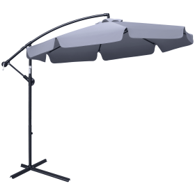 9FT Offset Hanging Patio Umbrella Cantilever Umbrella with Easy Tilt Adjustment, Cross Base and 8 Ribs for Backyard, Poolside, Lawn and Garden, Dark G