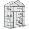 56" x 29" x 77" Portable Walk-in Greenhouse Garden Flower Plant Growing Warm House w/ 4 Tier Shelves and Roll Up Zippered Door, Transparent