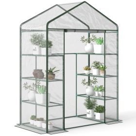 56" x 29" x 77" Portable Walk-in Greenhouse Garden Flower Plant Growing Warm House w/ 4 Tier Shelves and Roll Up Zippered Door, Transparent