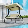 Convertible Patio Swing Bed with Canopy and Cushions, 3 Seater Porch Swing for Outdoor, Backyard, Garden, Beige