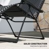Wicker Folding Lounge Chair with Adjustable Backrest, Rattan Recliner Chair with Headrest & Side Table Tray, Black