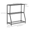 3-Tier Yard Tool Tower Rack, Garden Tool Organizer with Hooks for Long-Handled Rakes, Shovel, Broom, Black