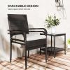3 Piece Wicker Patio Furniture Set with Stackable Chairs, Washable Cushion, Tempered Glass Top, for Backyard, Brown