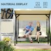 Convertible Patio Swing Bed with Canopy and Cushions, 3 Seater Porch Swing for Outdoor, Backyard, Garden, Beige