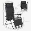 Wicker Folding Lounge Chair with Adjustable Backrest, Rattan Recliner Chair with Headrest & Side Table Tray, Black