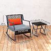 3 Pieces Rocking Bistro Set, Wicker Patio Furniture Set with Cushions and Glass Table for Porch, Balcony, Grey
