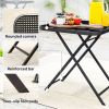 27.5" Square Outdoor Patio Table, Outdoor Folding Table with Grid Rattan-Like Top for Camping, Picnic, Black