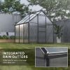 6' x 6' x 6.5' Polycarbonate Greenhouse, Walk-in Green House with Adjustable Roof Vent, Galvanized Base, Sliding Door and Rain Gutter for Outdoor, Gar