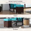 2 PCS Patio Wicker Ottoman Set, Square Outdoor PE Rattan Footrest with Removable Cushion for Backyard, Sky Blue
