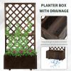 2.4 x 1 x 4.9 ft Garden Wooden Pine Trough Planter with Topped Trellis Climbing Plants Flower Raised Bed, Carbonized