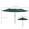 15ft Double-sided Patio Umbrella with Twin Canopy, Extra Large Outdoor Parasol with Crank for Pool, Deck, Market, Dark Green