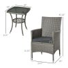 3 Pieces Wicker Patio Furniture Set, Rattan Bistro Set with Glass Top Coffee Table and Cushions, Outdoor Conversation Set for Garden, Porch, Balcony,