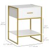 Nightstand Set of 2, Modern Bedside Table with Drawer and Shelf, Bedside Cabinets for Bedroom, White