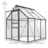 6' x 6' x 6.5' Polycarbonate Greenhouse, Walk-in Green House with Adjustable Roof Vent, Galvanized Base, Sliding Door and Rain Gutter for Outdoor, Gar