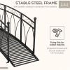 8' Metal Arch Garden Bridge Arc Footbridge with Guardrails and Decorative Scrollwork, Black