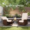 Outdoor Rattan Wicker Lounge Chair with Footrest & Soft Cushion for Patio, Garden, Backyard, Cream White
