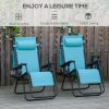 2 Piece Foldable Lounge Chair with Canopy Shade, Outdoor Zero Gravity Chair w/ Side Tray & Cup Holder, Reclining Lounger w/ Breathable Mesh Fabric Sea