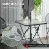 30" Square Outdoor Dining Table, Foldable Patio Table with Umbrella Hole, Water-Grain Glass Top Coffee Table for Balcony, Poolside, Black