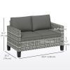 2 Seater Rattan Outdoor Sofa, Patio Couch Loveseat with Cushions and Armrests for Garden, Balcony, Dark Grey